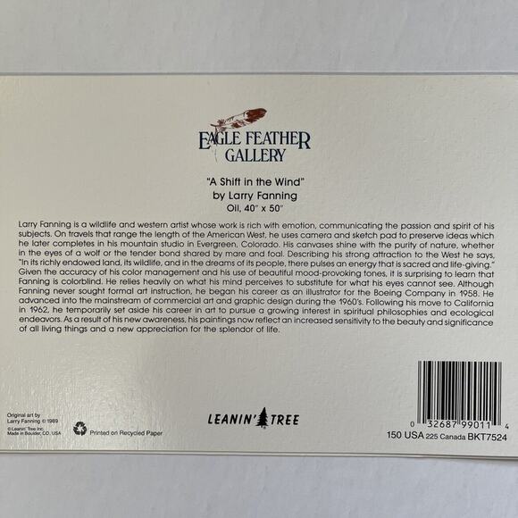 Leanin Tree Blank Greeting Cards Shift in the Wind Wolf Wildlife Lot Of 5 - Picture 4 of 6